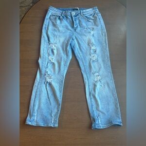 Blue Savvy Women's Light Blue Straight Leg Jeans 16 Distressed